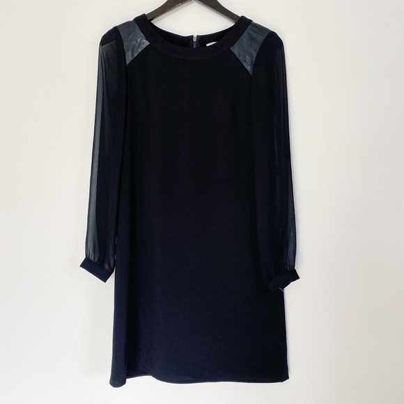 NWT CREMIEUX Black Shift Sheer Sleeves Leather 2 - Picture 1 of 6